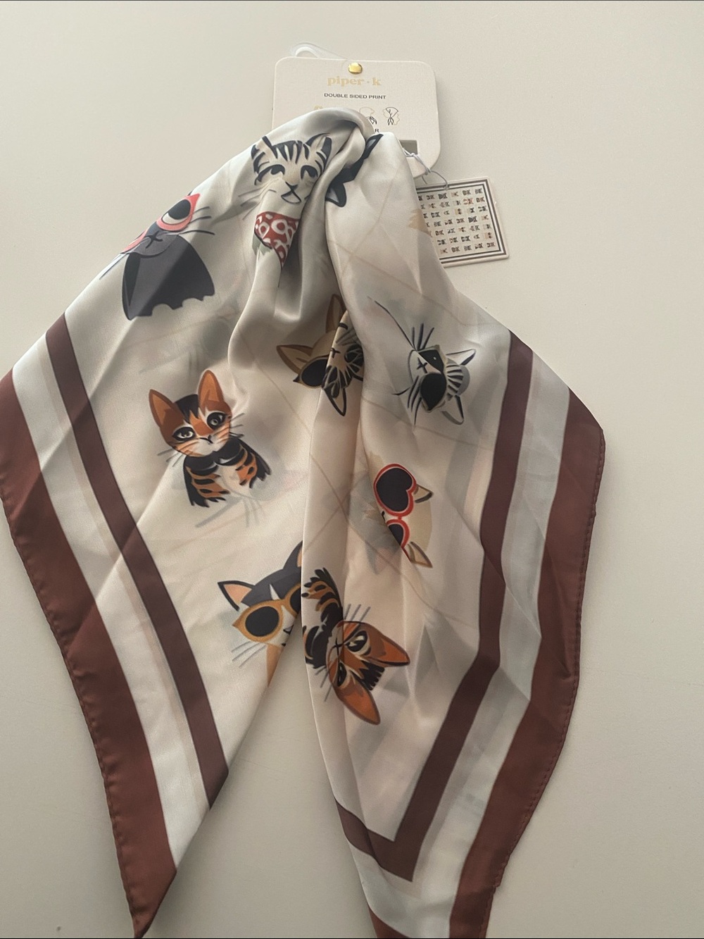Piper K Cat Print Twilly Scarf Hair Scarf Purse Handle Wrap NWT